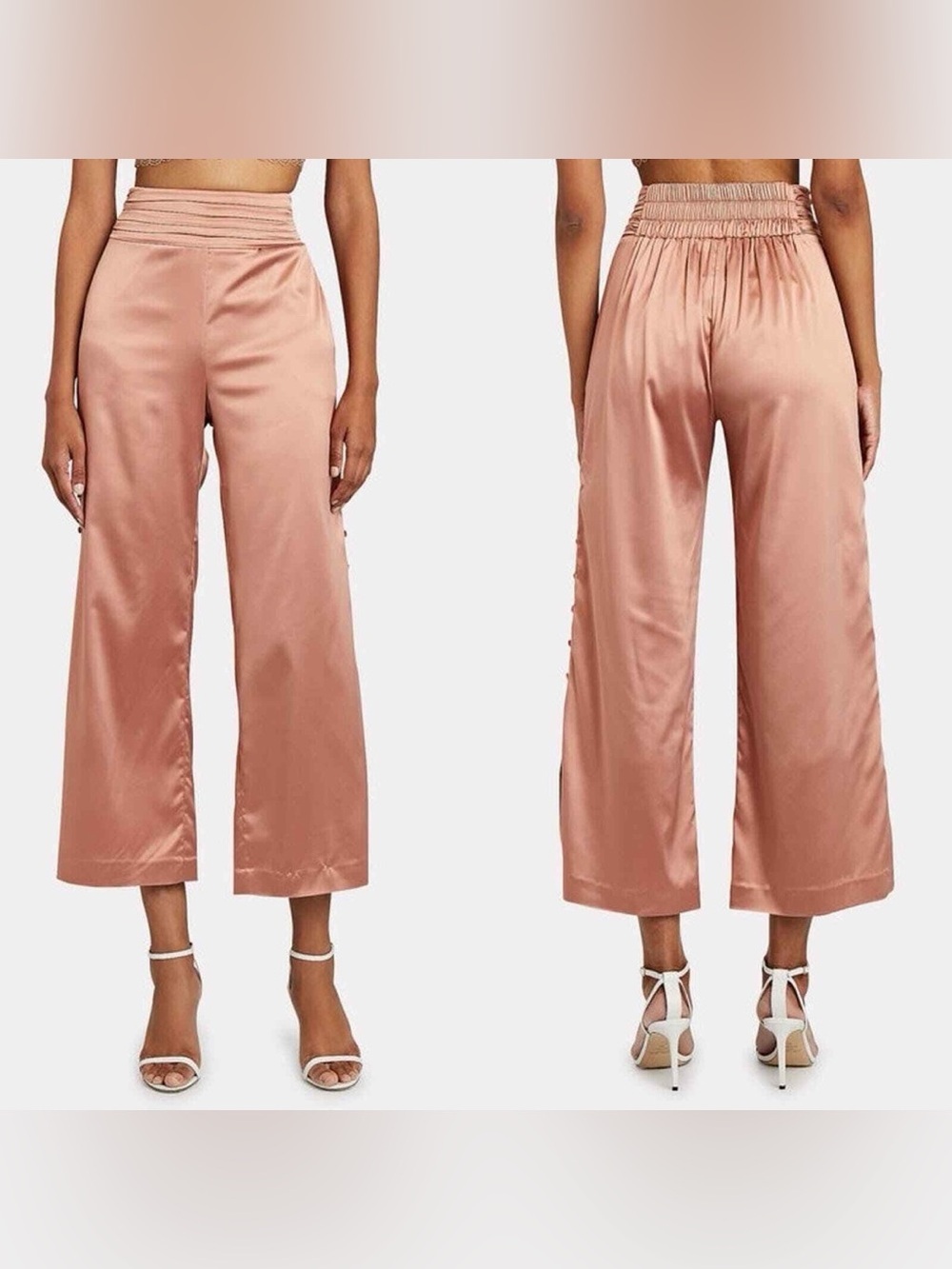 NIGHT NIGHT BY JONATHAN SIMKHAI Satin Wide-Leg Trousers in Rose Beige (129)
